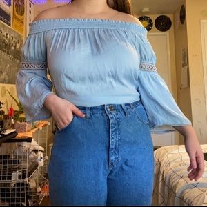 BABY BLUE OFF THE SHOULDER LONG SLEEVE